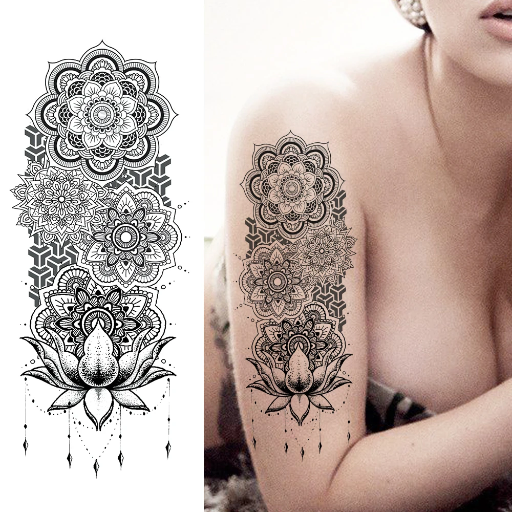 Adesivo per tatuaggi temporanei all'henné nero Gioielli finti realistici  Tatuaggi di fiori di mandala per le donne Carta per body art acchiappasogni  sexy - AliExpress, image size:1000x1000