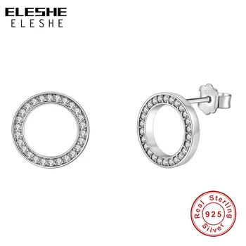 

ELESHE Luxury Round Crystal Zircon Stud Earrings Elegant Earrings 925 Sterling Silver Jewelry for Women Jewelry Earring