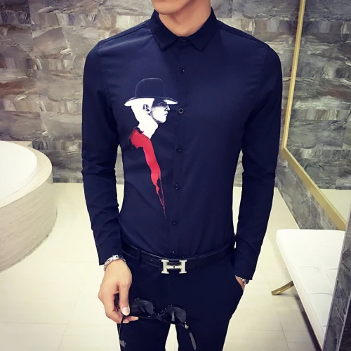 Горячая новинка Мужская рубашка Camisa Masculina с длинным рукавом мужская рубашка из хлопка с принтом Облегающая рубашка Уличная Повседневная рубашка - Цвет: CS25-black