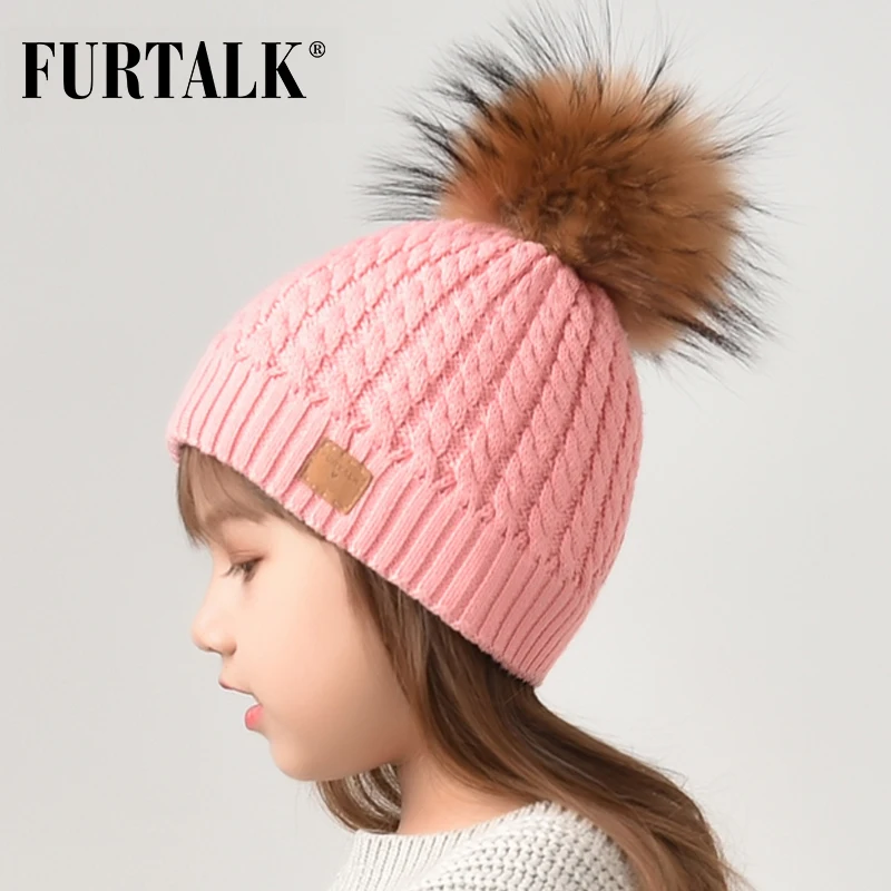 FURTALK/детские зимние шапки для девочек и мальчиков Шапка бини детские вязаные