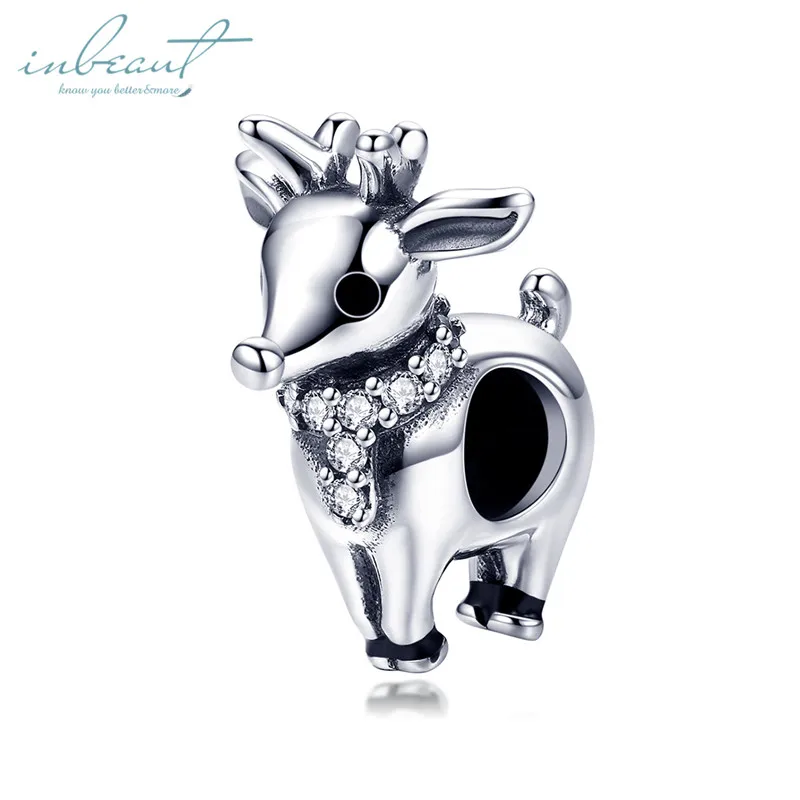 925 Silver fit Pandora Bracelet Little European Deer Beads Original Design White Zircon Christmas Elk Animal Charms for Bangles