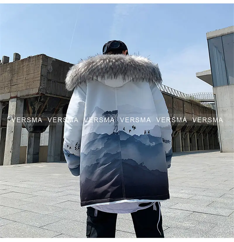 VERSMA, корейский стиль, одежда для мужчин, с рисунком, с капюшоном, длинная куртка, пальто для мужчин и женщин, зимняя, в стиле хип-хоп, винтажная, теплая, толстая, Мужская парка