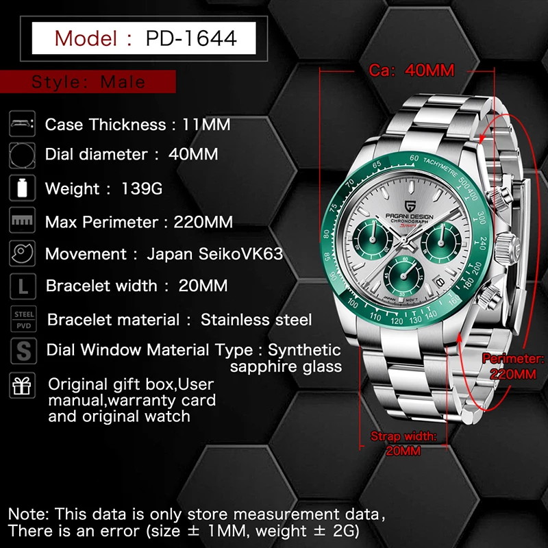 2021 New PAGANI DESIGN Men's Quartz Watch Men's Sports Chronograph Men's Waterproof Watch Japanese VK63 Movement Reloj Hombre