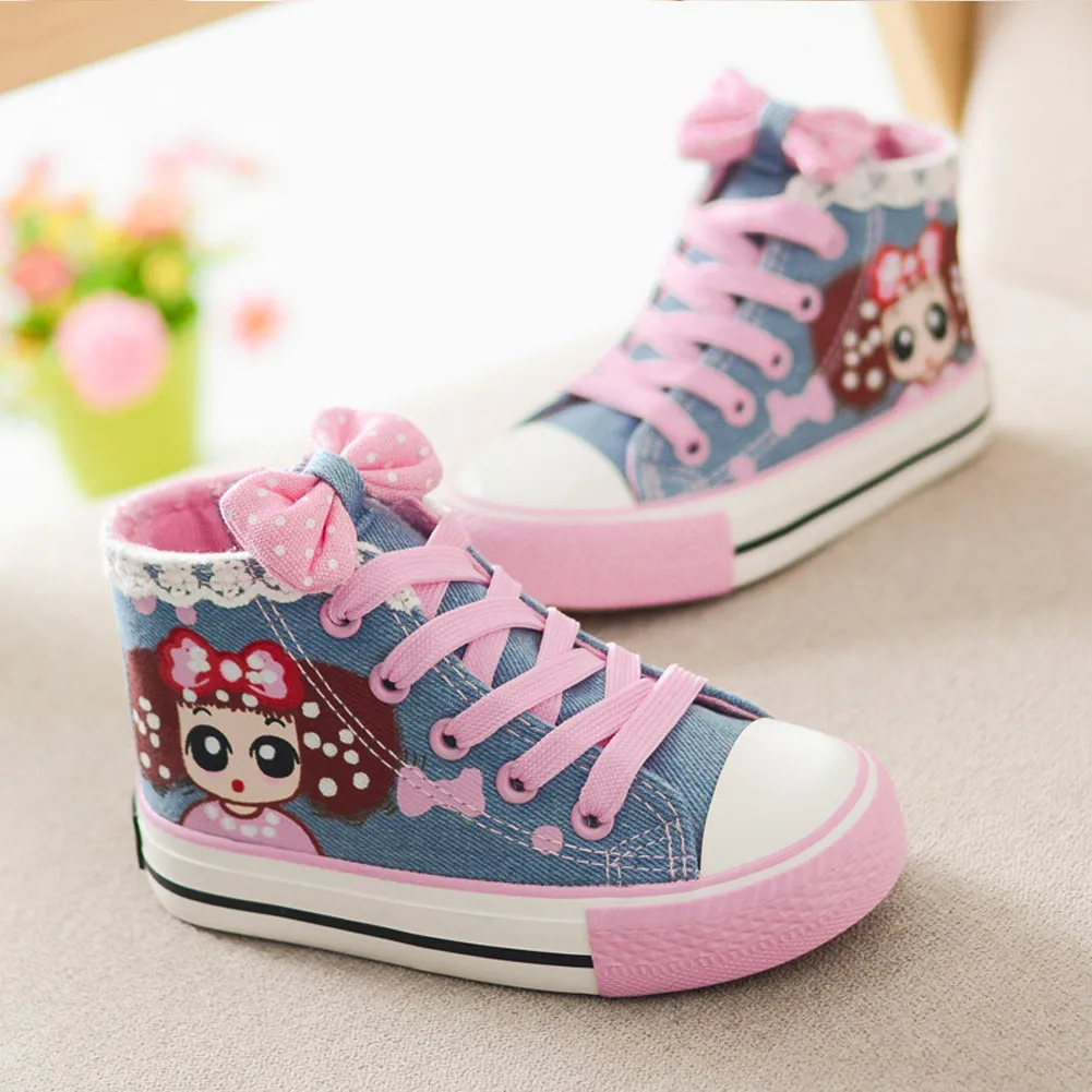Baby Kids Sneakers Little Girl Canvas Shoes with Lace Anti-slippery Function for School and Shopping | Детская одежда и обувь