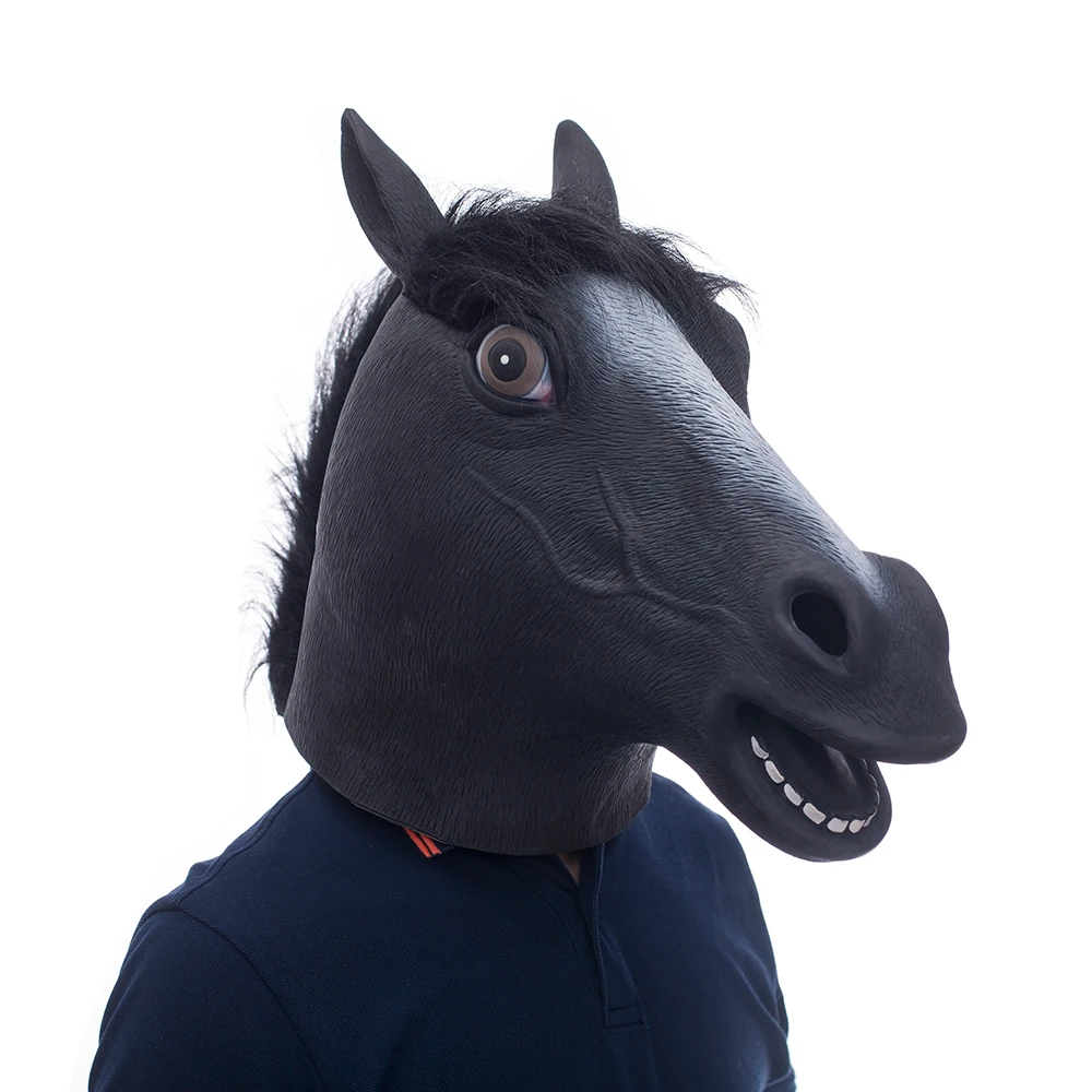 Black Horse Molezu, Волшебная Маска единорога, лошади, новинка, костюм на Хэллоуин, вечерние латексные маски единорога с головой животного - Цвет: Black Horse