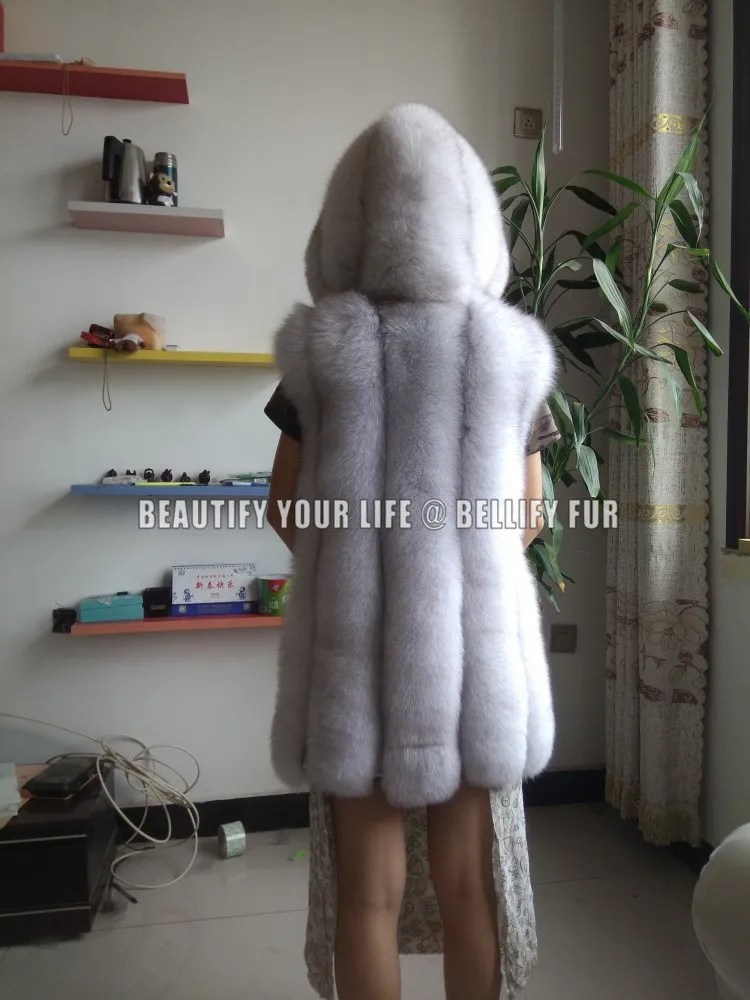Роскошный женский жилет из натурального Лисьего меха с капюшоном меха|real fur vest|real