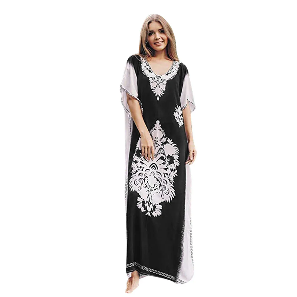 2021 Summer Women's Dresses Plus Size Printed O-neck Swimsuit Cover Up Summer Loose Oversized Feminino Beach Dress Платье#fs 2