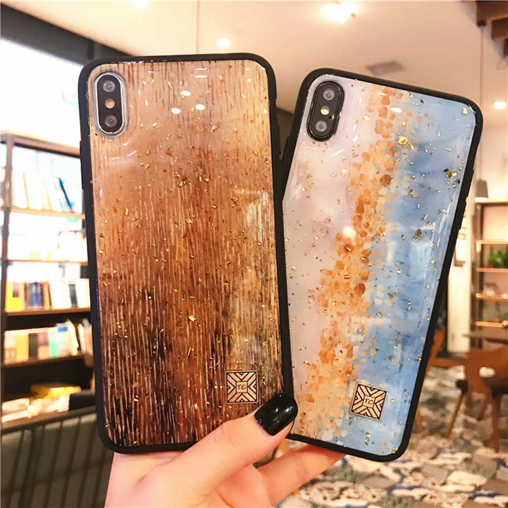 Мраморный чехол для телефона с золотой фольгой для iPhone 11 Pro XS Max XR X 7 8 6 6s Plus, мягкий силиконовый чехол с блестками для iPhone X