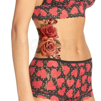 

Pink Bloom Rose Water Transfer Tattoo Stickers Women Body Chest Art Temporary Girl Waist Bracelet Flash Tatoos Flower