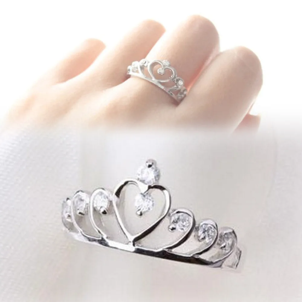 Hollow Out Heart Crown Shaped Ring Gold Silver Color Wedding Gifts