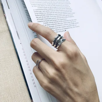 

High Polished shiny silver S925 Sterling Silver Irregular Ring Three Layers Twisted Wide Face Silver Finger Ring for Women