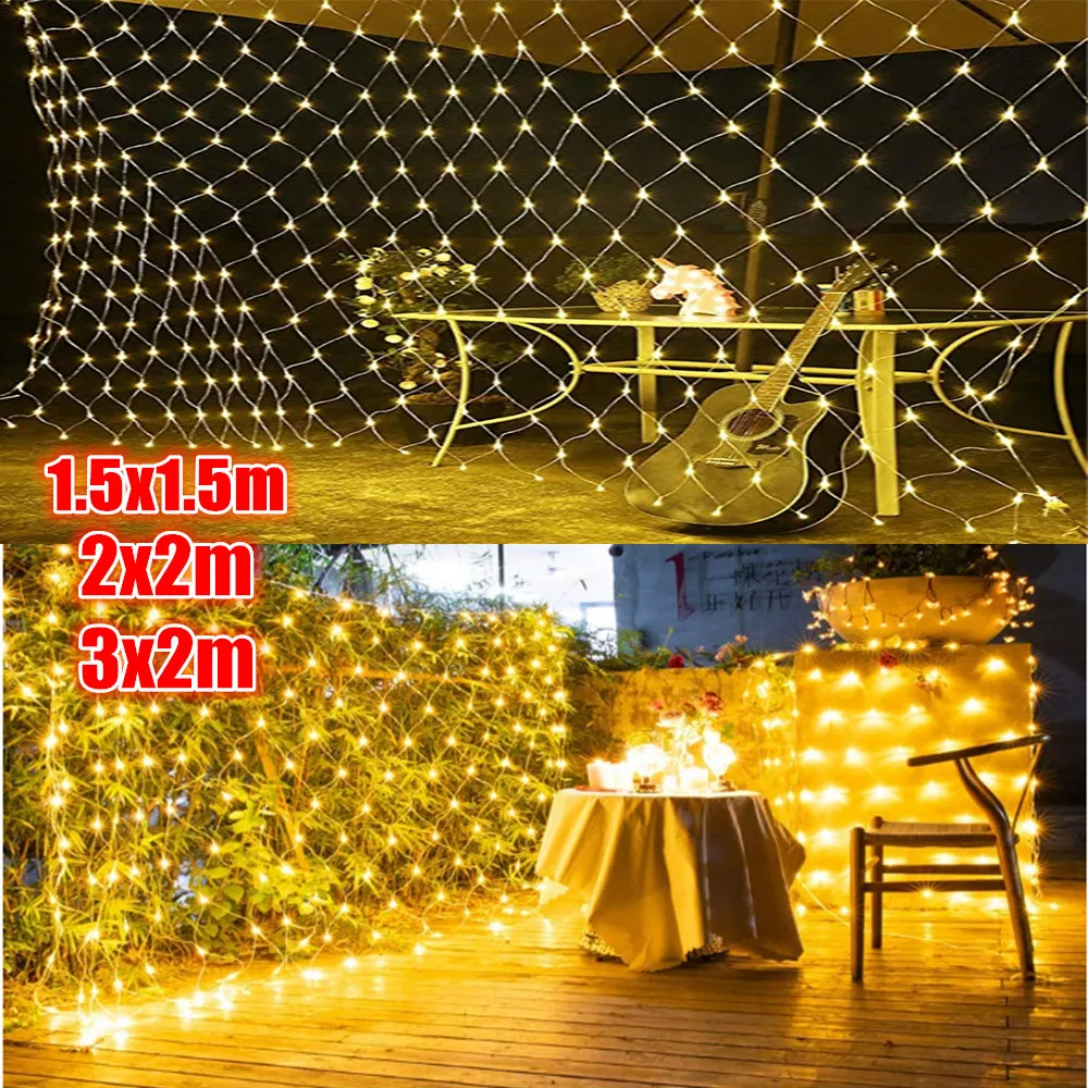 

1.5x1.5/2x2/3x2m LED String Light Outdoor/Indoor Fairy Fishing Net String Light IP44 8modes For Ceiling Holiday Party Park Decor