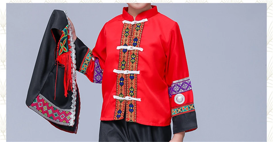 Детский Древний китайский Hmong костюм Мяо народный праздник для сцены Waer мальчики печати народный костюм ханьфу комплект одежды
