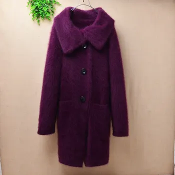 

Heavy thick top mujer femme autumn winter plush mink cashmere cardigan turn-down collar sweet design angora fur knitted wool loose sweater coat mantle