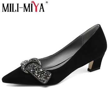 

MILI-MIYA Classic Women Office&Career Pumps Pointed Toe Comfortable Low Heels Kid Suede Butterfly-Knot Big Size 34-43 Shoes