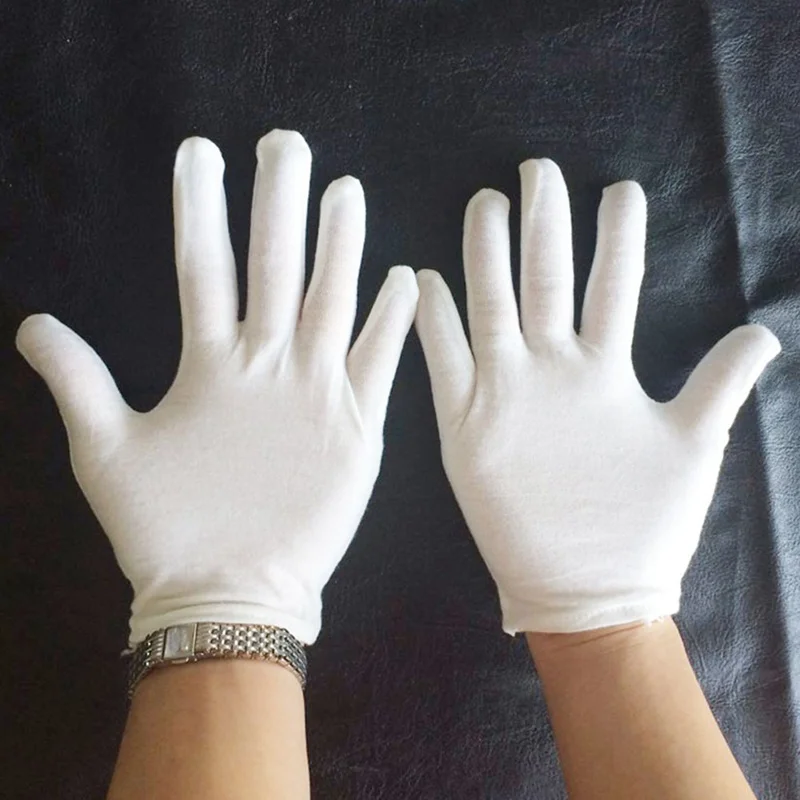 12 Pairs Elastic Nylon Yarn and Cotton Labor Working Gloves Hand Security Safely Protection Cover White