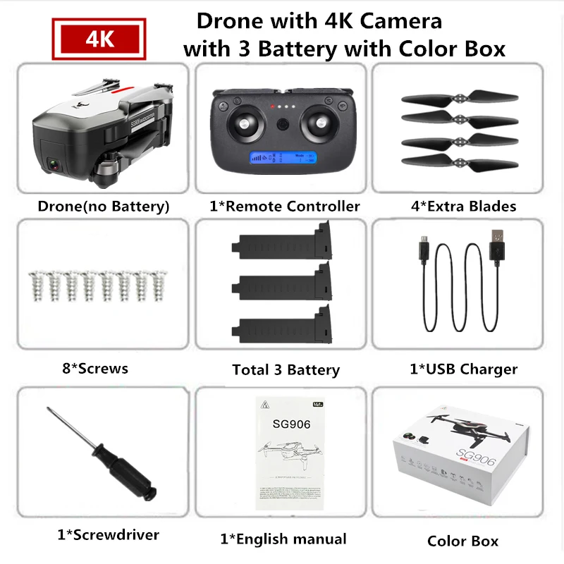 SG906 RC gps Дрон 4K селфи Квадрокоптер с wifi FPV камерой бесщеточный складной Квадрокоптер оптический поток Дрон VS SJRC F11 PRO - Цвет: White 3B Color Box