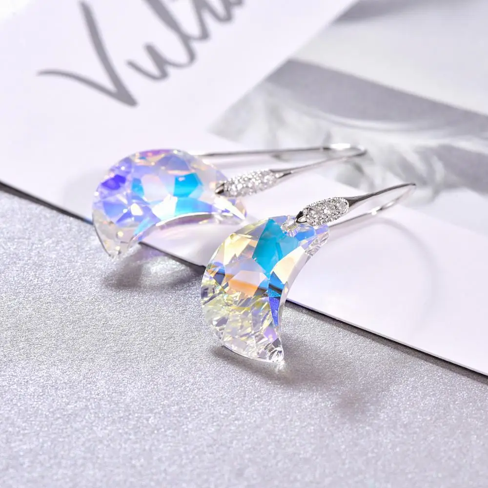 Кристаллы от Swarovski Moon Подвеска Висячие серьги новая мода Стерлинговое Серебро пирсинг серьги-подвески для женщин вечерние ювелирные изделия