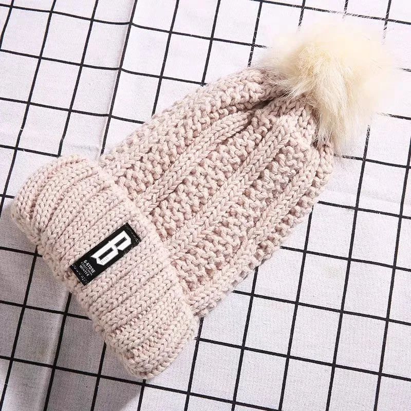 1Pink Шапка женская зимняя корейская версия прилив дикий плюс бархат теплая осень и зима езда на велосипеде дамы сладкий милый вязаный шерстяной колпак - Цвет: 1Pink