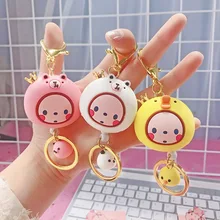 Мультфильм милый эпоксидный Корона обезьяна выдвижное брелочное кольцо креативные пары брелок со стразами круг кулон оптом