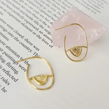 

100% Authentic 925 Sterling silver Gold Devil Eye open hollow geometric Stud earrings FINE jEWELRY TLE792