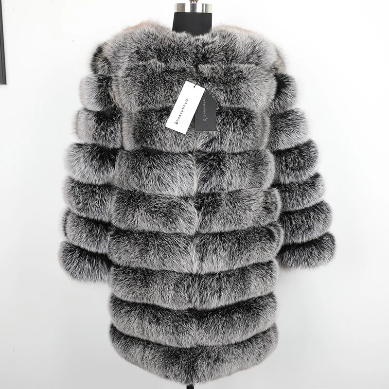 Maomaokong Women Winter Real Fox Fur Slim Vest Natural Fox Fur Jacket Coat Fashion Warm Natural Fur Park long Coat