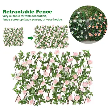 

Wooden Privacy Fence With Artificial Flower Leaves Garden Decoration Screening Expanding Trellis Privacy Screen Fence