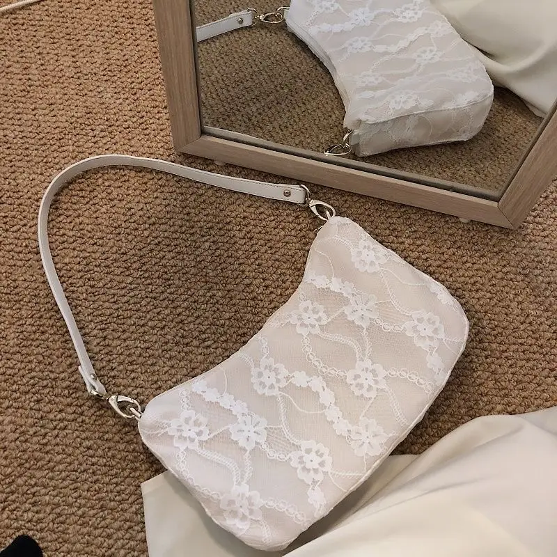 

Vintage Ladies Small Shoulder Bags Retro Embroidery Lace Female Underarm Bag Simple Women Baguette Handbags Casual Tote Purse