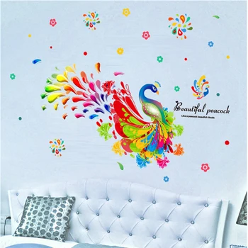 

Colorful Peacock Wall stickers For Kids Room Beautiful Peahen Home Decoration Art PVC Vinyl Animals Creative Wall Decals Wallpap