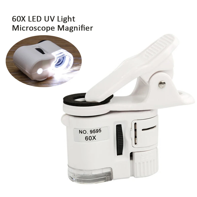 

Mini Clip Magnifying Glass 60X LED UV Light Phone Clip-type Cellphone Microscope illuminated Magnifier magnifying glasses