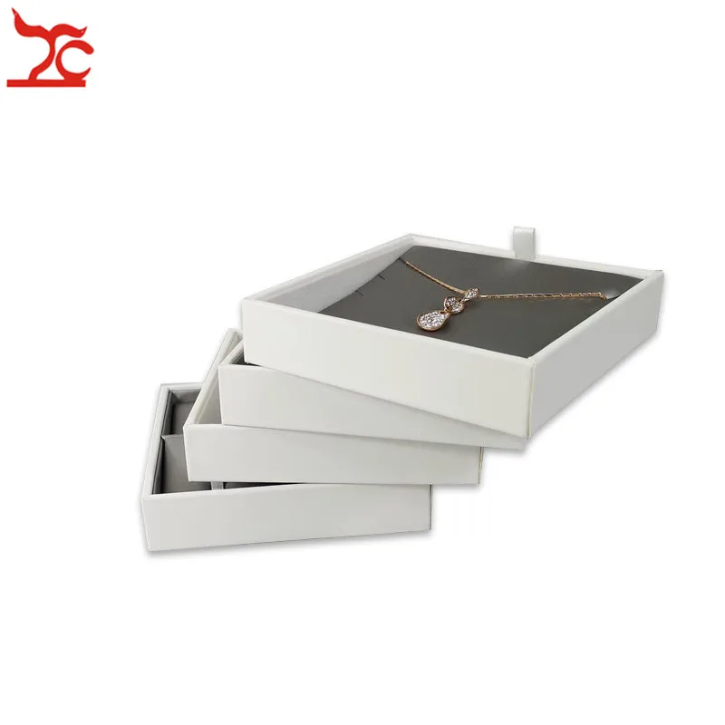 

Fashion White PU Jewelry Display Tray Grey Necklace Ring Case Portable Pendant Storage Display Accessorie Bijoux Box 6Styles