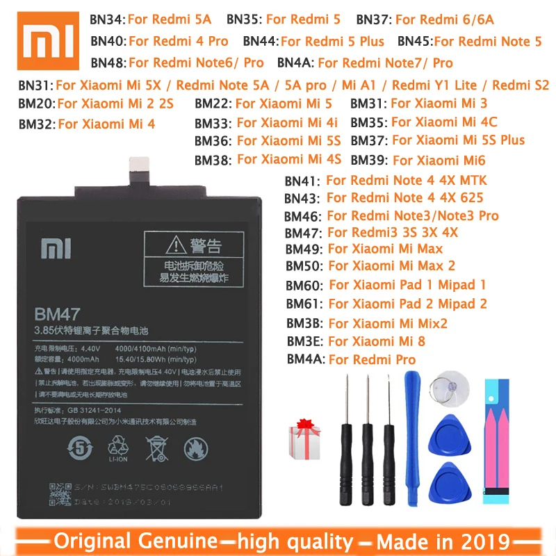 Оригинальный аккумулятор Xiao Mi для телефона Xiaomi Redmi Note 4 4X 3 3S 3X 4A pro 5 5A 6 6A Pro Mi4C 5X Mi5 M5