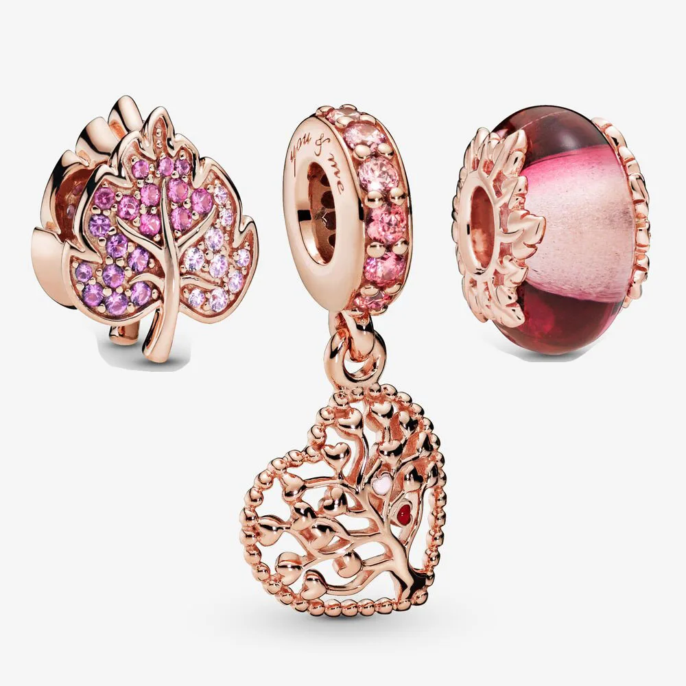 

2019 NEW Authentic 925 Sterling Silver Tree of Love Dangle Charm Fit pandora Bracelet Sparkling Pave Leaf Charm Bead DIY Jewelry