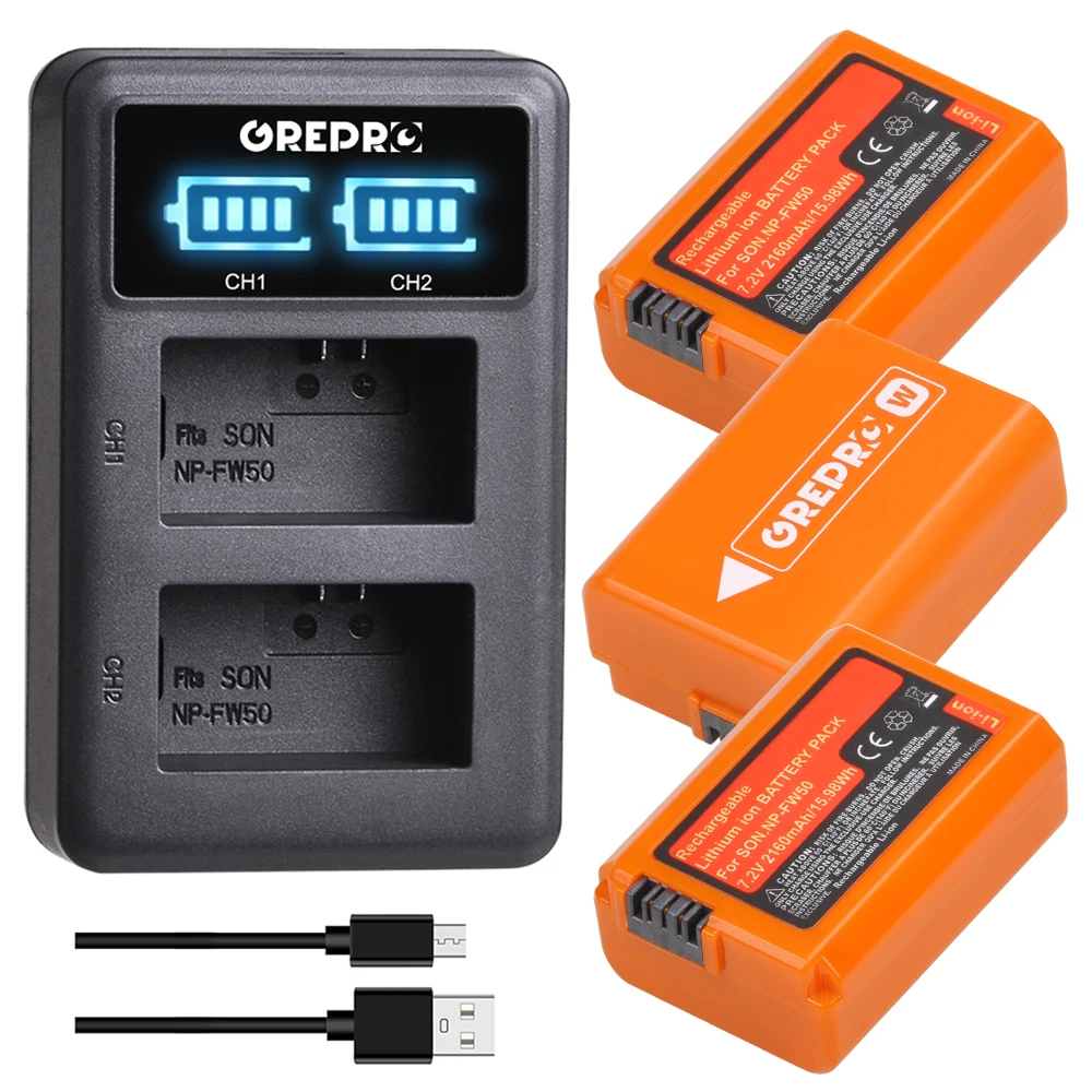 Orange NP-FW50 NP FW50 Battery (2160mAh) for Sony Alpha a6500 a6300 a6000 a5000 a3000 NEX-3 A7 A7II A7RII A7SII A7S A7S2 A7R A7R usb spy camera Camera & Photo Accessories