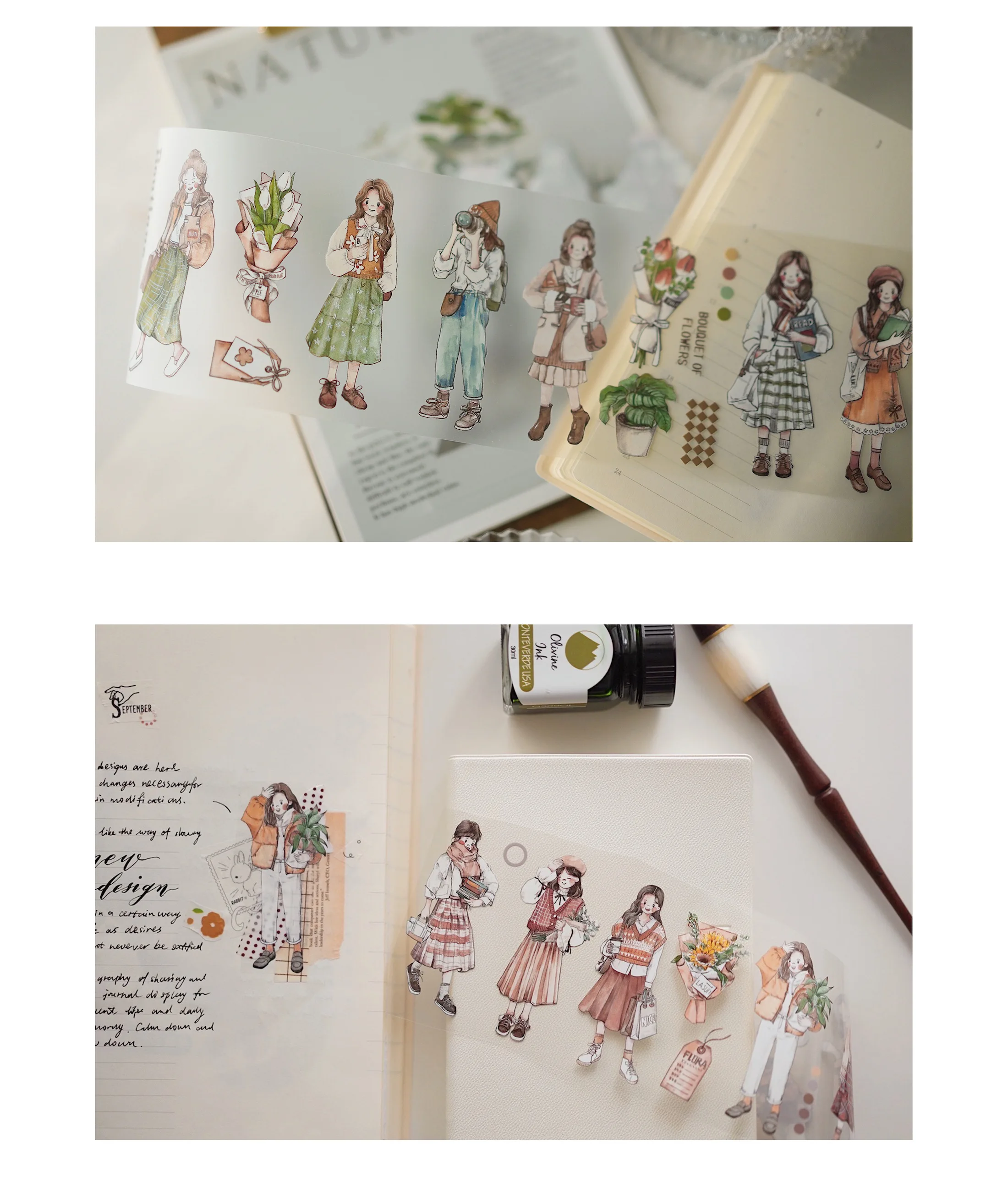 Vinatge nehmen Sie einen Spaziergang Mädchen 02 Washi Pet Tape für Karten herstellung DIY Scrap booking Plan Aufkleber – Detail 9