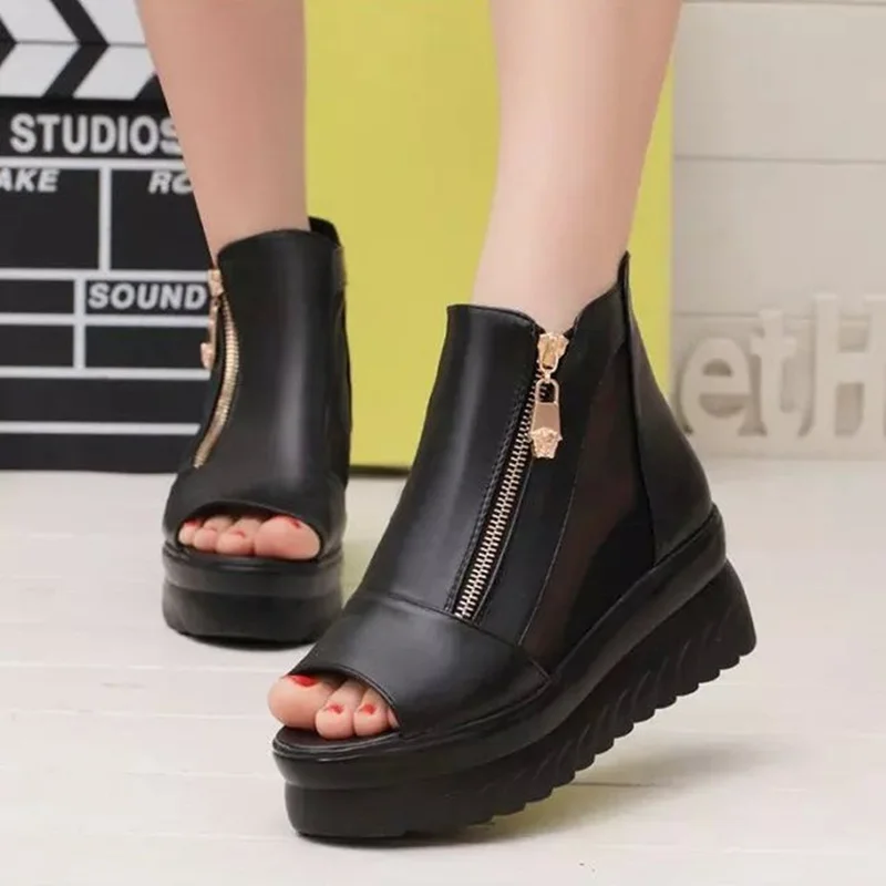 

Spring and Autumn New Sandals Women's Platform Platform with Fish Mouth Sandals Mesh Yarn Breathable Casual Gladiator Shoes S023