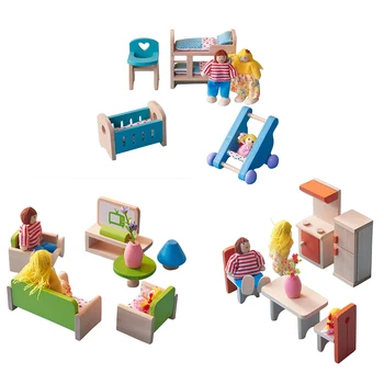

Wooden Dollhouse Toys Set Simulation Miniature Furniture Educational Learning Study Toy Gifts Doll for Pretend Play