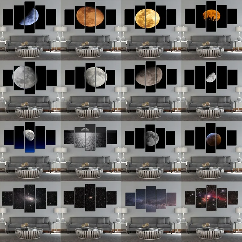 

5 Pieces Aviation Art Poster and Print Canvas Painting Murals Universe Moon Home Decoration Hd for Living Room Wall Background