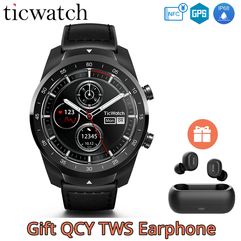 Оригинальные Смарт-часы Ticwatch Pro, NFC, Google Pay, Google Assistant, gps часы, мужские, IP68, многослойный дисплей, долгий режим ожидания