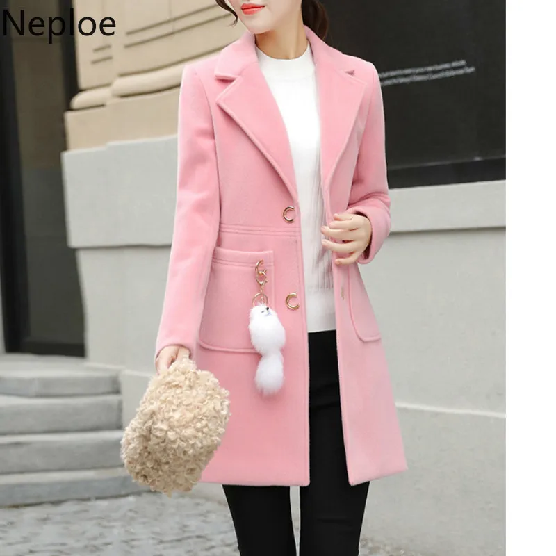 

Neploe Korean Mid Long Female Woolen- Coat Women Autumn Winter Slim Fit Temperament Abrigos Mujer Invierno 2019 Outwear 46244