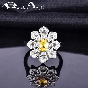 

BLACK ANGEL Luxury Snowflower Citrine Rings For Women Pink Gemstone Adjustable Finger Ring Wedding 925 Silver Jewelry