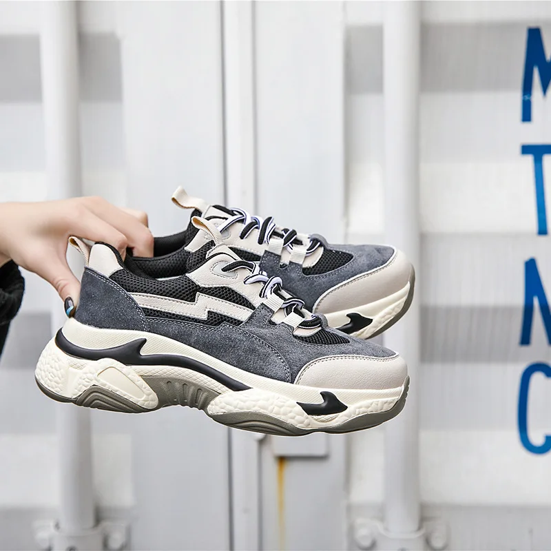 

Sneakers Woman 2020 Season Genuine Leather Dad Shoe Woman Ins Tide Spelling Color Increase Thick Bottom All-match Casual Shoes