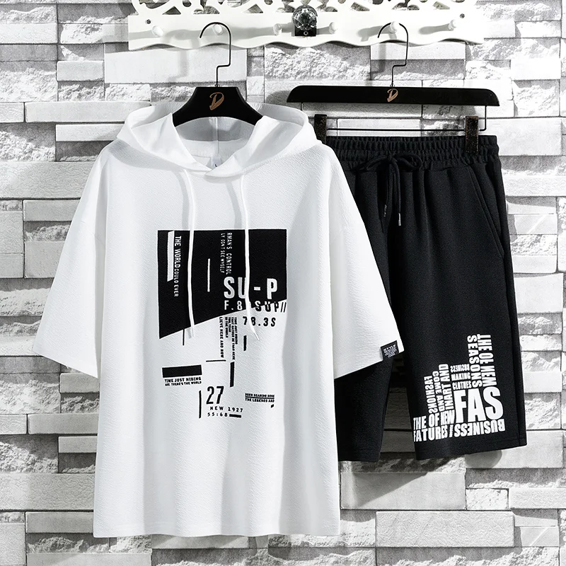 Men Tracksuit 2021 Summer New Men's Printing casual Clothing Fitness Set Tracksuits Short Sleeve T-shirt+Shorts 2-Piece Set 8252