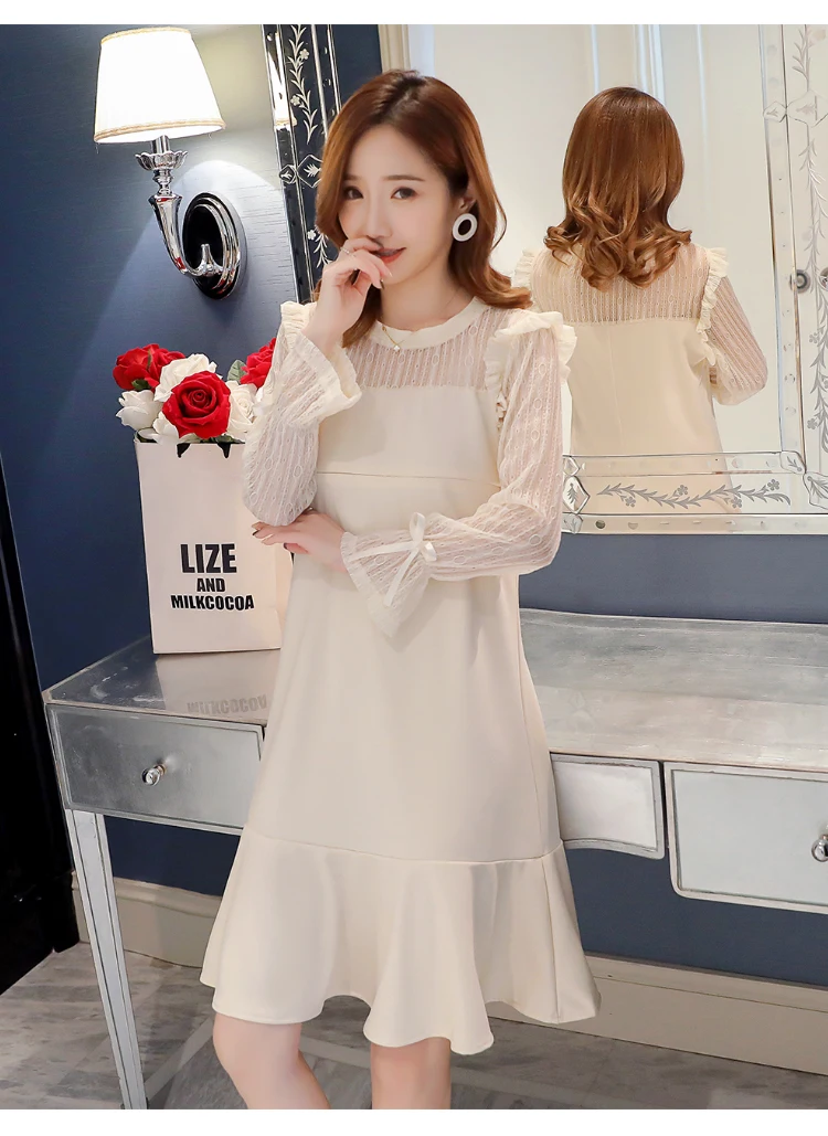 С о-образной горловиной и длинными рукавами платье для беременных, для кормящих Женская летняя обувь платье в стиле пэчворк, одежда кружевное Хлопковое платье для беременных платье для кормления грудью