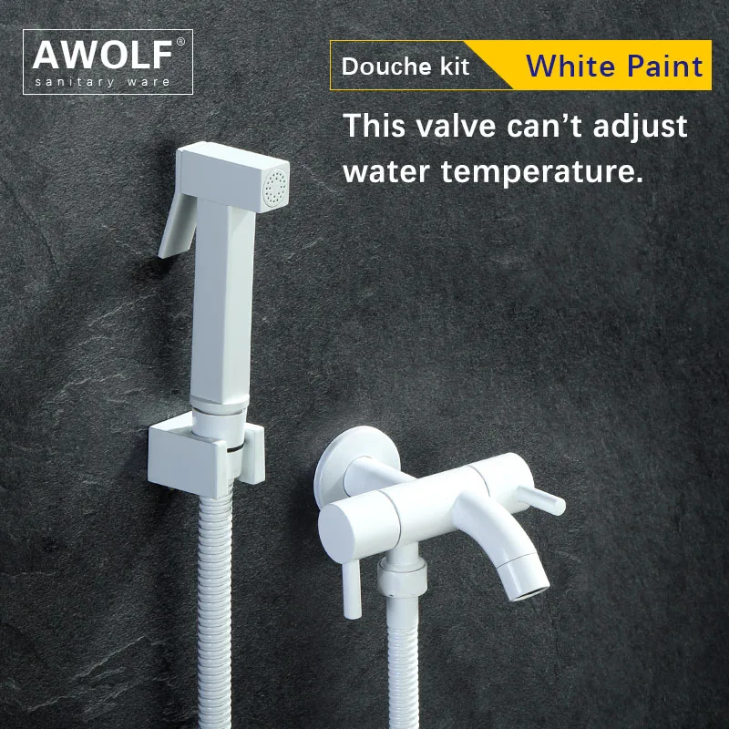 Square Design Hand Held Toilet Bidet Sprayer White Solid Brass Douche Kit Shattaf Dual handle Bidet Faucet Shower Spout AP2305