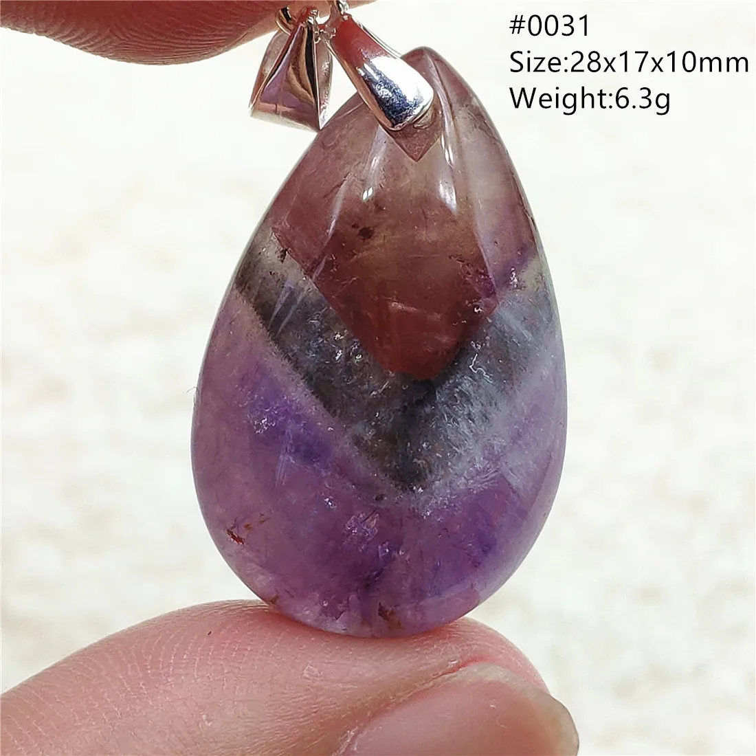 Genuine Natural Cacoxenite Auralite 23 Purple Red Pendant Water Drop Rutilated Bead Women Men AAAAAA