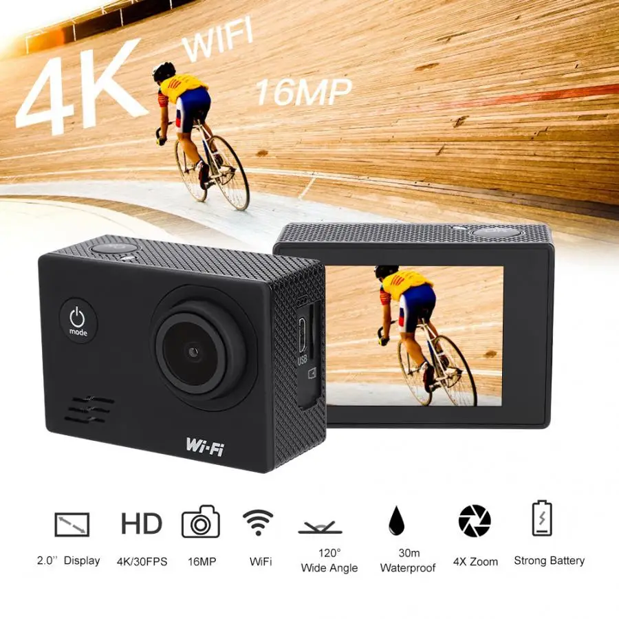 WiFi Спортивная камера Full HD 4K 16MP WiFi Экшн-камера подводный Дайвинг 30 м Водонепроницаемая камера с корпусом набор аксессуаров