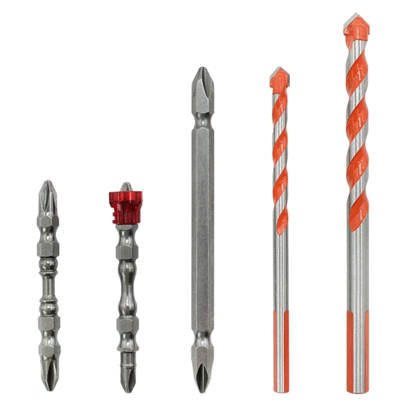5Pcs With Magnetic Ring Cross Bit Multifunctional Tile Glass Drill Set Ceramic Tile Drill Bits Masonry Drill Bits Set For Brick