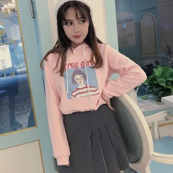 

Korean Style Autumn Character Print Women Hoodie Fashion Sweet Long-sleeved Hooded Pullover new