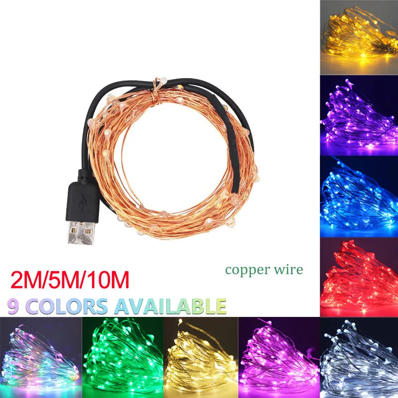 

10M LED String lights 5M 2M Silver Wire Garland Home Christmas Wedding Party Decoration Powered by 5V Battery USB Fairy light